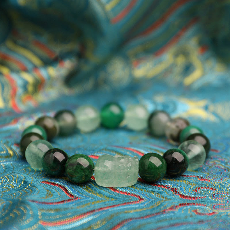 Buddha Stones Five Elements Various Agate Crystal Green Strawberry Quartz Moss Agate Green Phantom Luck Bracelet - image 15