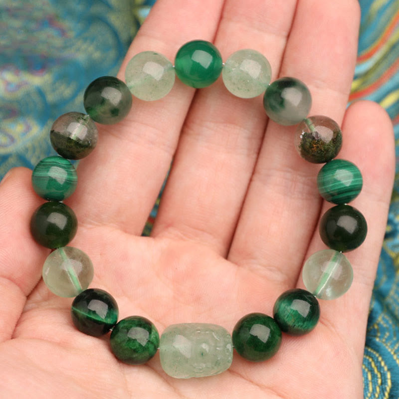 Buddha Stones Five Elements Various Agate Crystal Green Strawberry Quartz Moss Agate Green Phantom Luck Bracelet - image 18