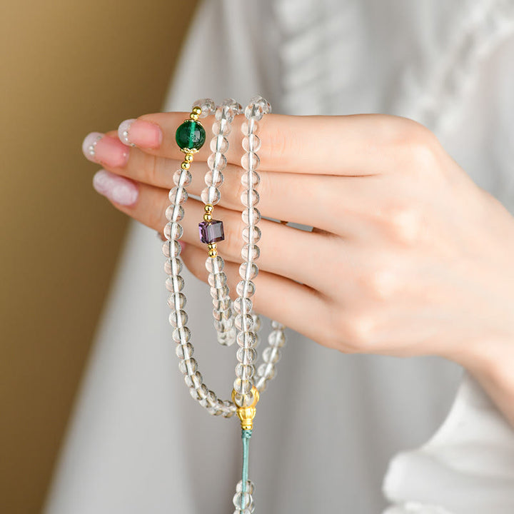 Buddha Stones 108 Mala Beads White Crystal Clarity Bracelet - image 4