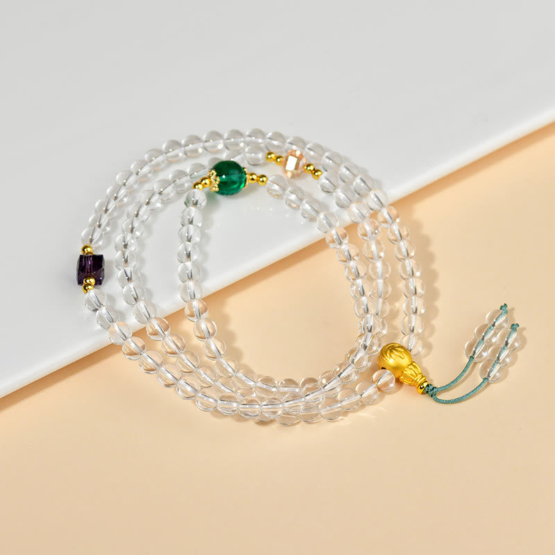 Buddha Stones 108 Mala Beads White Crystal Clarity Bracelet - image 2