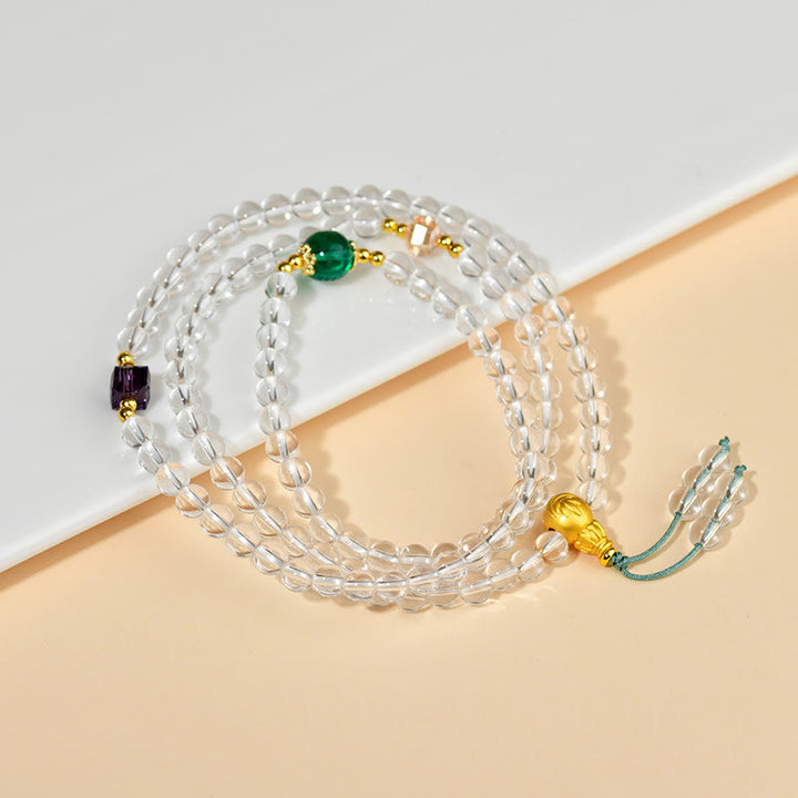 Buddha Stones 108 Mala Beads White Crystal Clarity Bracelet - image 2