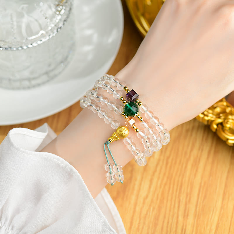 Buddha Stones 108 Mala Beads White Crystal Clarity Bracelet - image 6