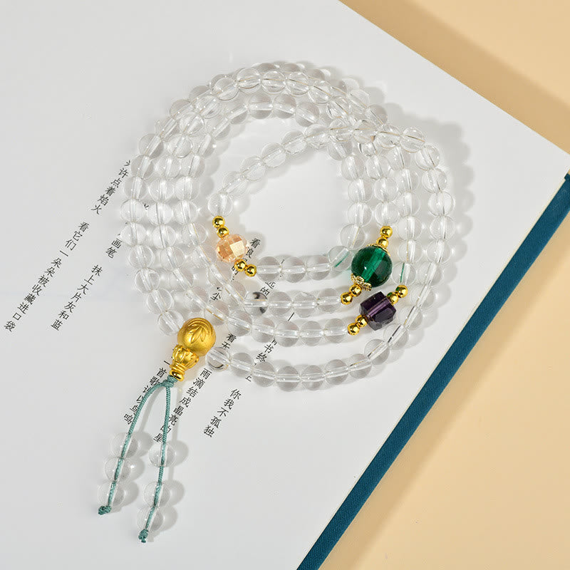 Buddha Stones 108 Mala Beads White Crystal Clarity Bracelet - image 3