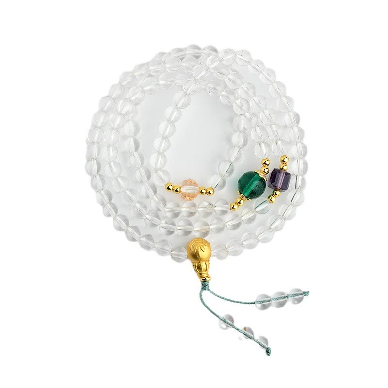 Buddha Stones 108 Mala Beads White Crystal Clarity Bracelet - image 8