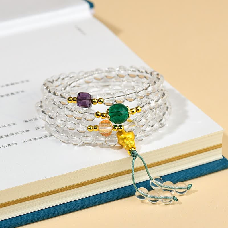 Buddha Stones 108 Mala Beads White Crystal Clarity Bracelet - image 1