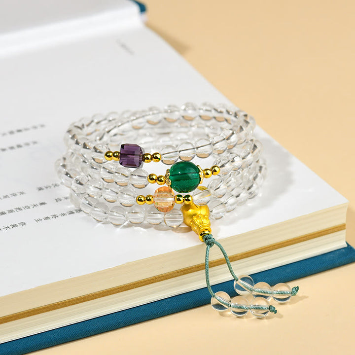 Buddha Stones 108 Mala Beads White Crystal Clarity Bracelet - image 1