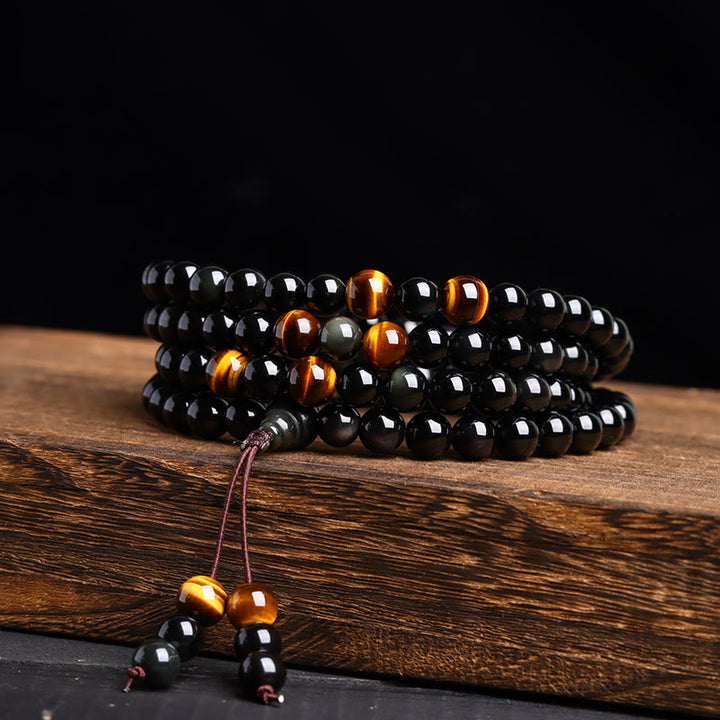 Buddha Stones 108 Mala Beads Black Obsidian lce Obsidian Fulfilment Bracelet - image 0