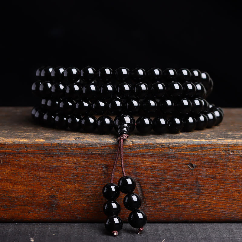 Buddha Stones 108 Mala Beads Black Obsidian lce Obsidian Fulfilment Bracelet - Black Obsidian(Wrist Circumference: 14-16cm) - 6mm - image 7