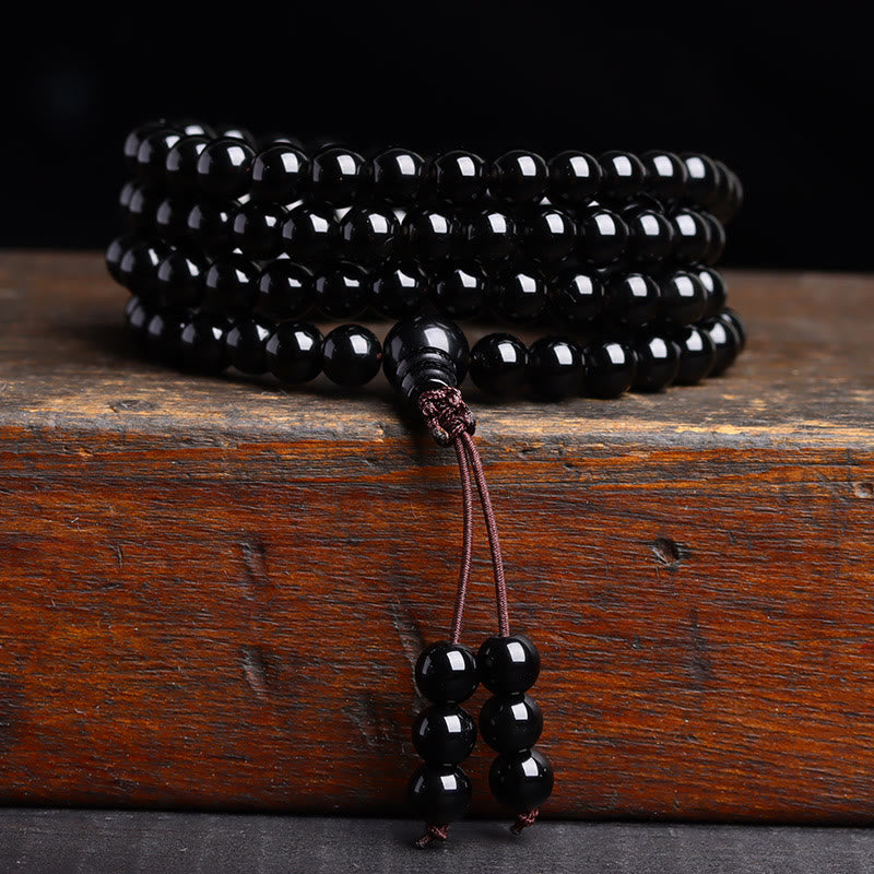 Buddha Stones 108 Mala Beads Black Obsidian lce Obsidian Fulfilment Bracelet - Black Obsidian(Wrist Circumference: 14-16cm) - 8mm - image 9