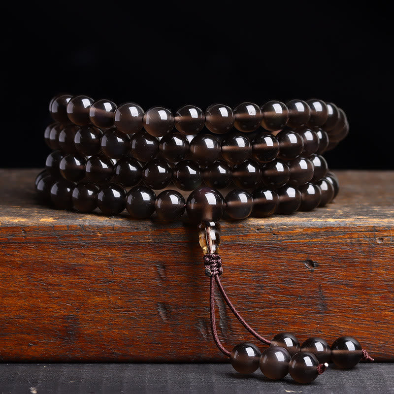 Buddha Stones 108 Mala Beads Black Obsidian lce Obsidian Fulfilment Bracelet - Double Eyes Ice Obsidian(Wrist Circumference: 14-16cm) - 8mm - image 13