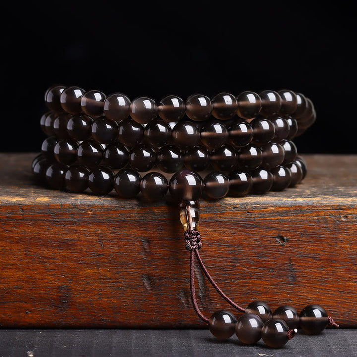 Buddha Stones 108 Mala Beads Black Obsidian lce Obsidian Fulfilment Bracelet - Double Eyes Ice Obsidian(Wrist Circumference: 14-16cm) - 8mm - image 13