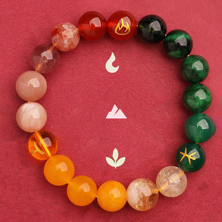 Buddha Stones Five Elements Various Agate Crystal Green Strawberry Quartz Sun Stone Wealth Bracelet - image 13