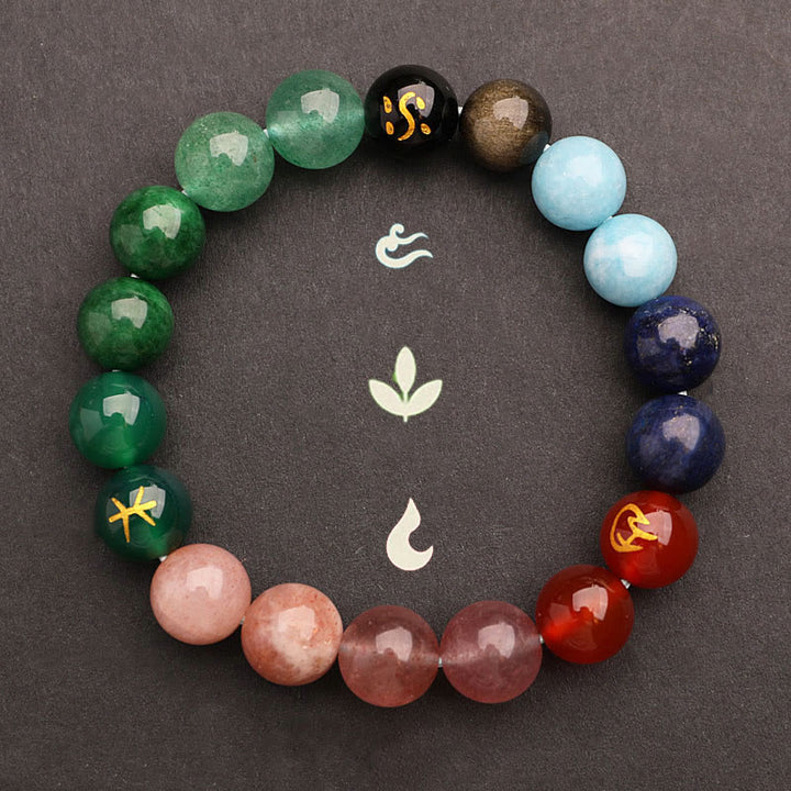 Buddha Stones Five Elements Various Agate Crystal Green Strawberry Quartz Sun Stone Wealth Bracelet - image 39