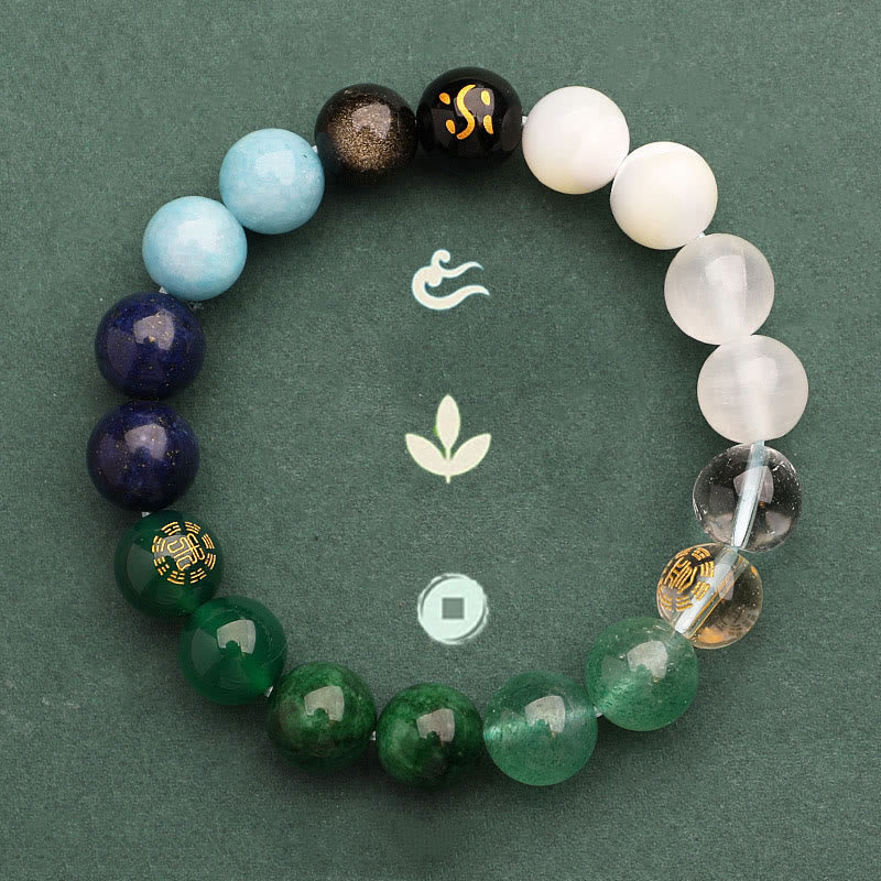 Buddha Stones Five Elements Various Agate Crystal Green Strawberry Quartz Sun Stone Wealth Bracelet - image 49