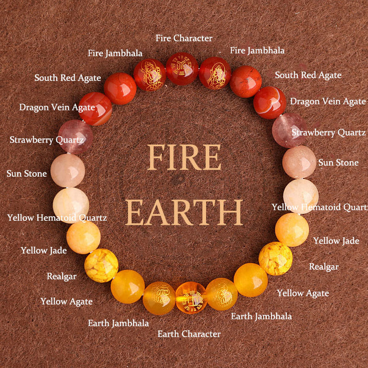 Buddha Stones Five Elements Various Agate Crystal South Red Agate Strawberry Quartz Sun Stone Citrine Luck Bracelet - Fire Earth(Wrist Circumference: 14-16cm) - 8mm - image 10