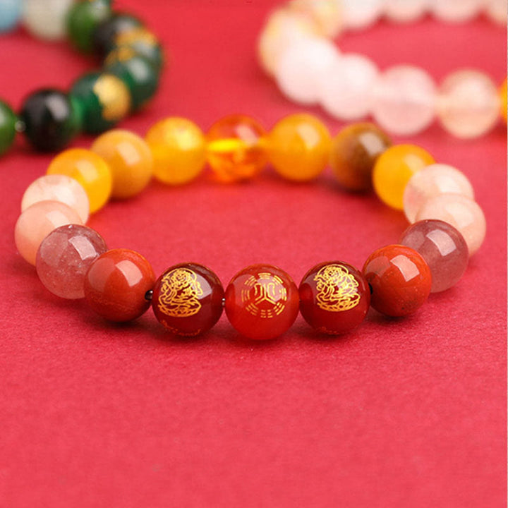 Buddha Stones Five Elements Various Agate Crystal South Red Agate Strawberry Quartz Sun Stone Citrine Luck Bracelet - image 12