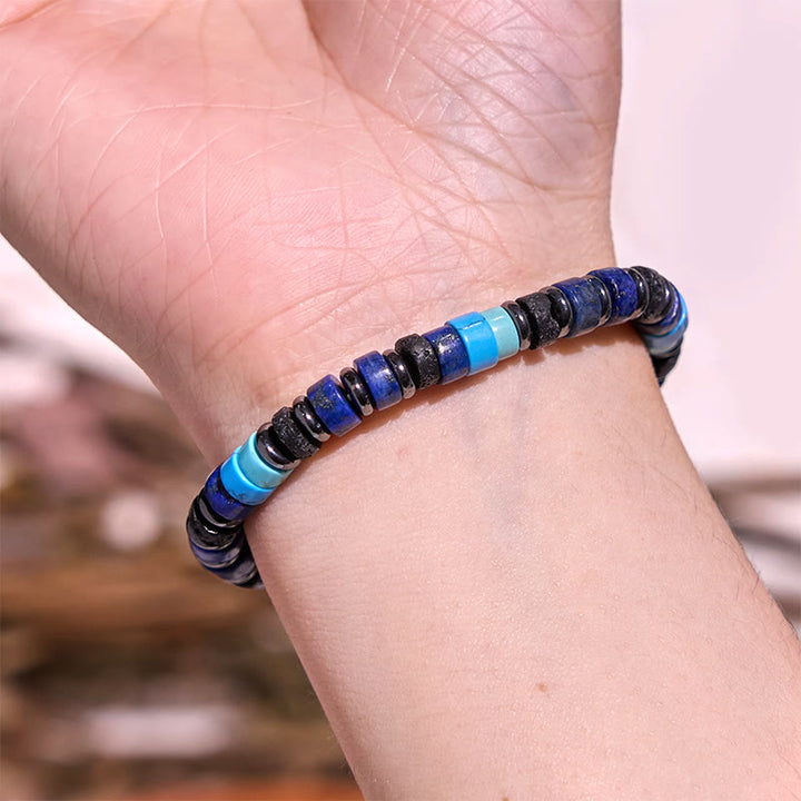 Buddha Stones Hematite Turquoise Lazurite Lava Rock Black Glitter Stone Support Bracelet - image 2
