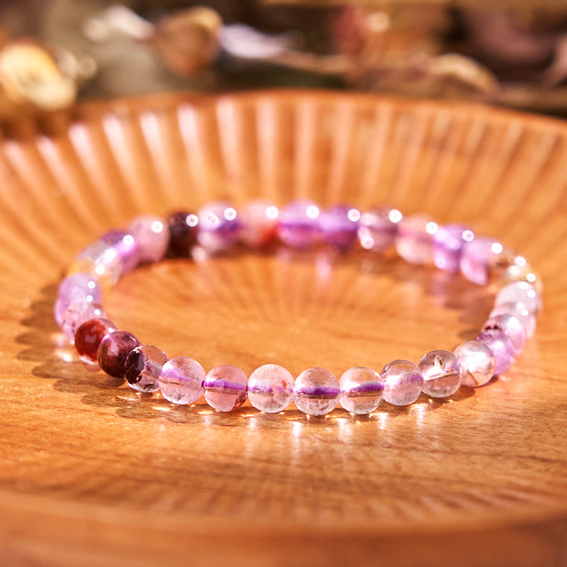 Buddha Stones Natural Purple Phantom Love Wisdom Bracelet - Purple Phantom-6mm(Wrist Circumference: 14-15cm) - image 0