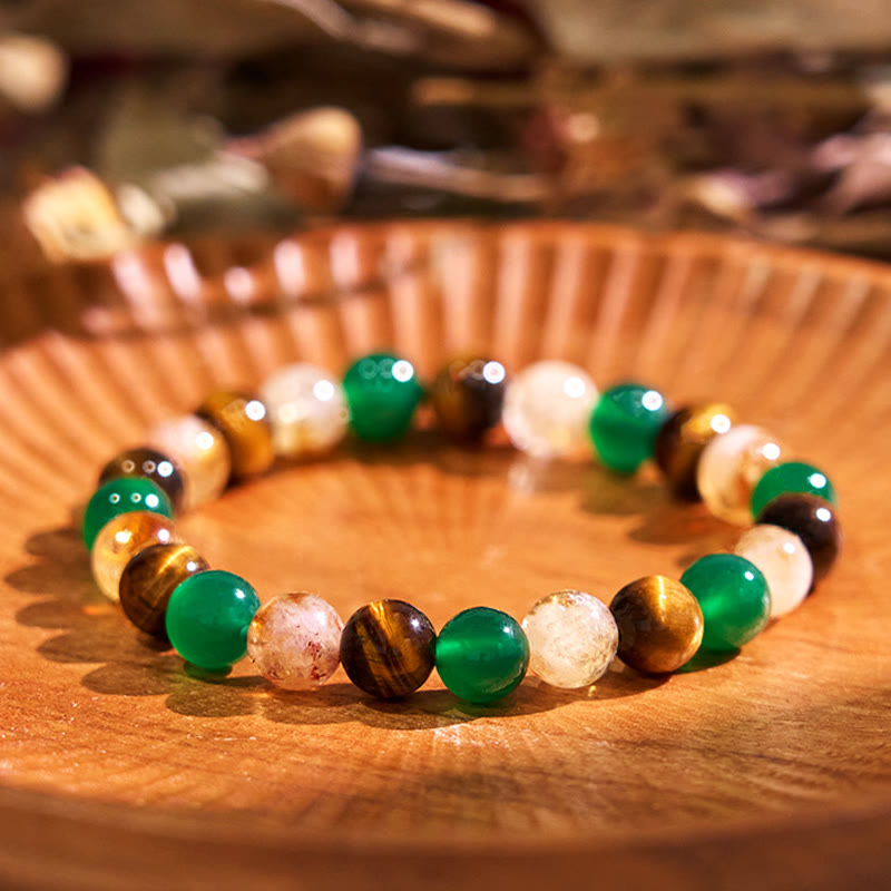 Buddha Stones Natural Tiger Eye Green Agate Citrine Mix And Match Beads Protection Bracelet - image 0