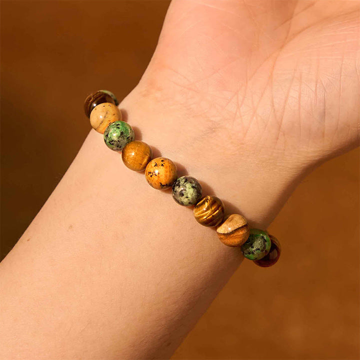 Buddha Stones Natural Picture Jasper Turquoise Tiger Eye Mix And Match Beads Protection Bracelet - image 3