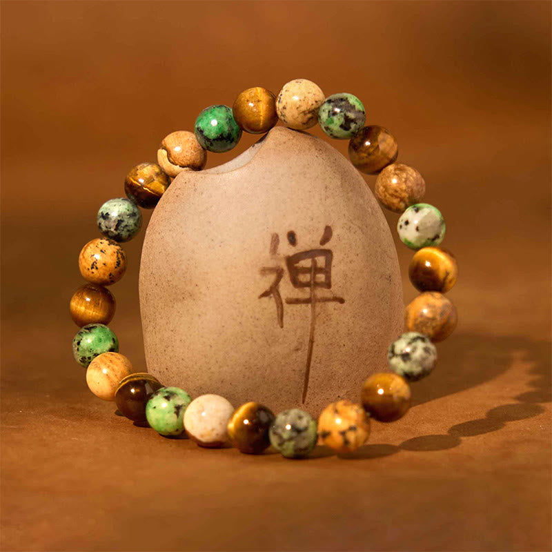 Buddha Stones Natural Picture Jasper Turquoise Tiger Eye Mix And Match Beads Protection Bracelet - image 1