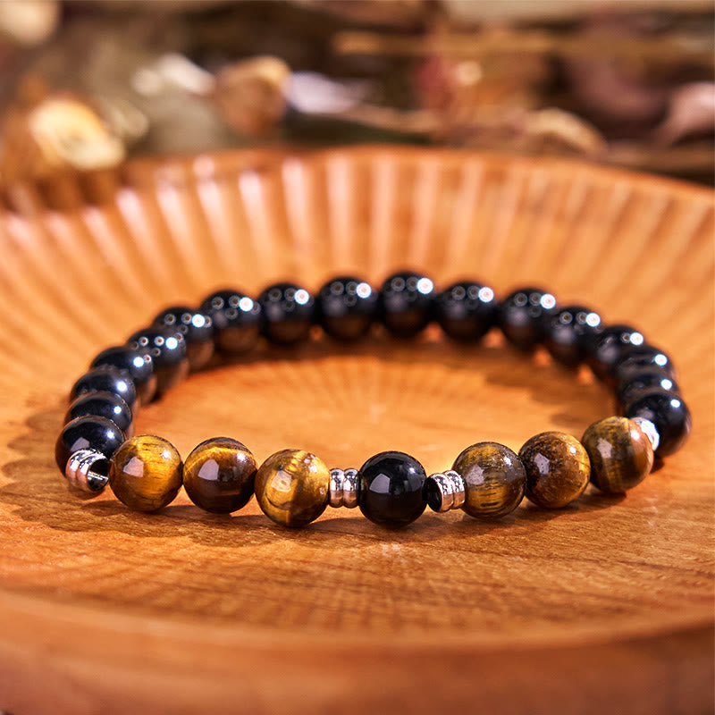 Buddha Stones 2Pcs Hematite Tiger Eye Blue Tiger Eye Powerful Bracelet Set - image 4