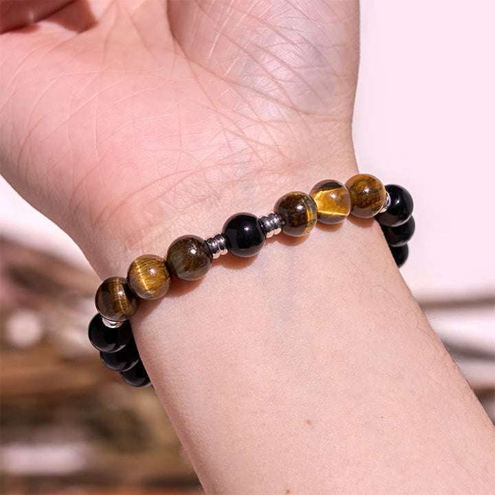 Buddha Stones 2Pcs Hematite Tiger Eye Blue Tiger Eye Powerful Bracelet Set - image 5