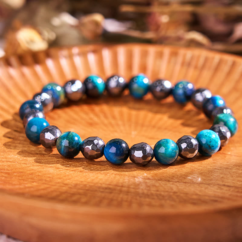 Buddha Stones 2Pcs Hematite Tiger Eye Blue Tiger Eye Powerful Bracelet Set - image 3
