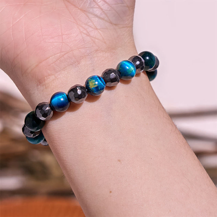 Buddha Stones 2Pcs Hematite Tiger Eye Blue Tiger Eye Powerful Bracelet Set - image 7