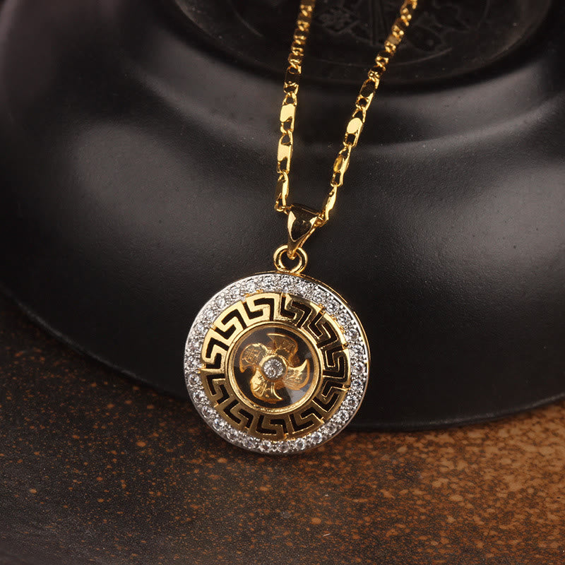 Buddha Stones Gold plated Copper Brass Rotatable Windmill Feng Sheng Shui Qi Fu Luck Necklace Pendant - Gold Plated Copper Brass Windmill(Length: About 48cm) - image 0
