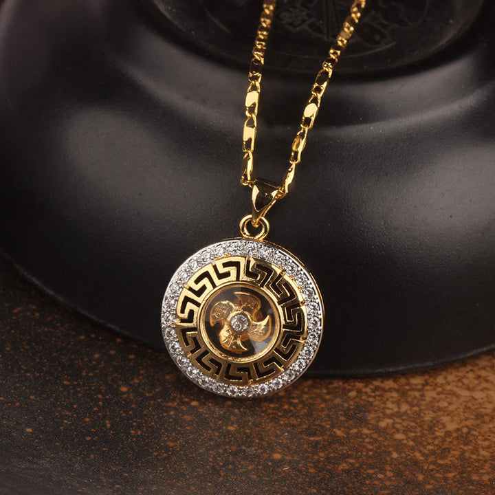 Buddha Stones Gold plated Copper Brass Rotatable Windmill Feng Sheng Shui Qi Fu Luck Necklace Pendant - Gold Plated Copper Brass Windmill(Length: About 48cm) - image 0