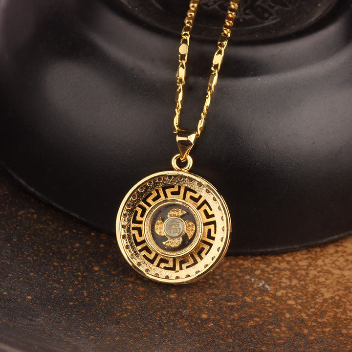 Buddha Stones Gold plated Copper Brass Rotatable Windmill Feng Sheng Shui Qi Fu Luck Necklace Pendant - image 1