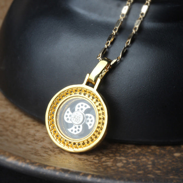 Buddha Stones Gold plated Copper Brass Rotatable Windmill Fu Balance Necklace Pendant - image 11