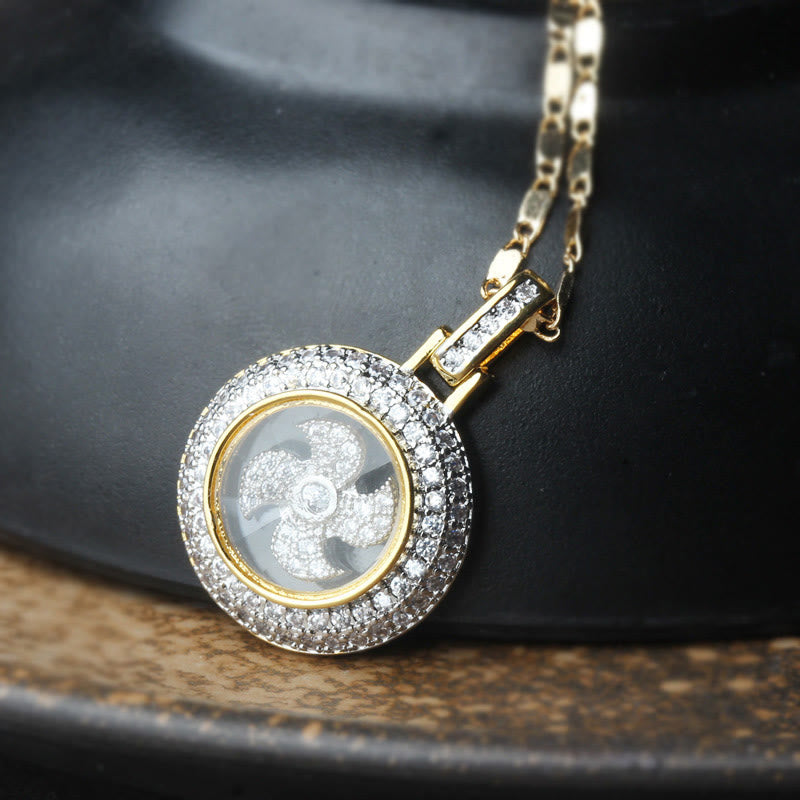 Buddha Stones Gold plated Copper Brass Rotatable Windmill Fu Balance Necklace Pendant - image 9