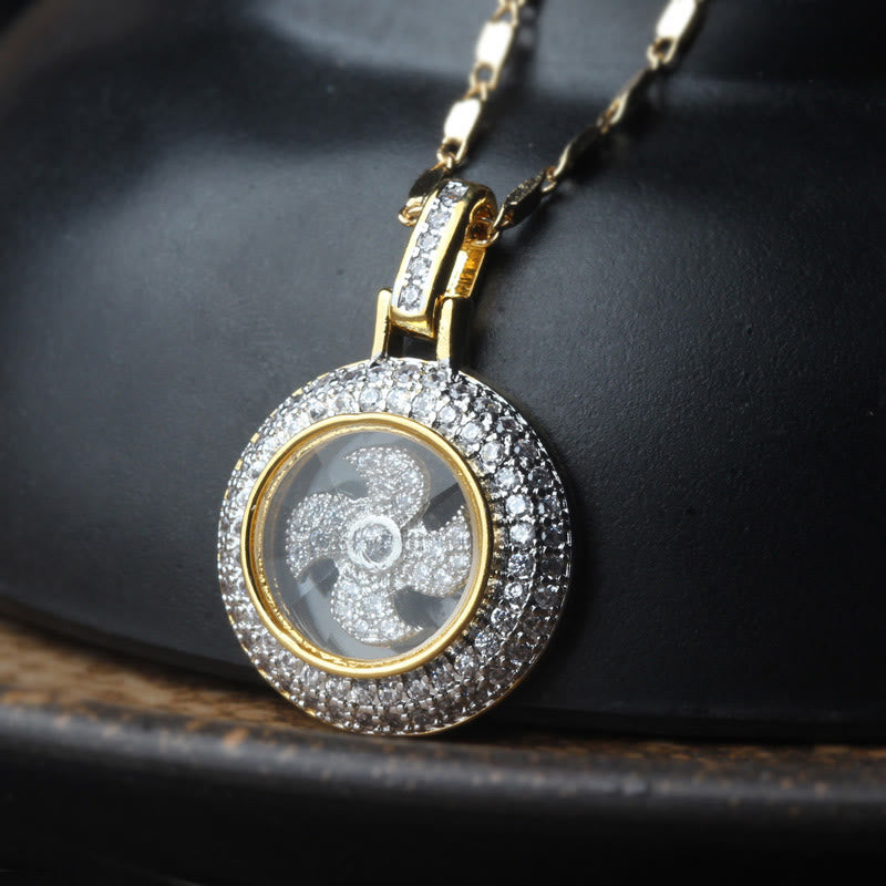 Buddha Stones Gold plated Copper Brass Rotatable Windmill Fu Balance Necklace Pendant - image 8
