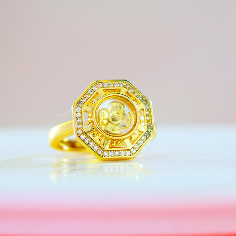 Buddha Stones Gold Plated Copper Windmill Feng Sheng Shui Qi Luck Wealth Adjustable Ring - Gold Plated Copper One Layer Synthetic Zirconium(Adjustable) - image 0