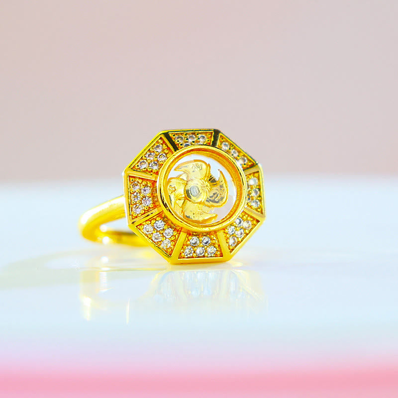 Buddha Stones Gold Plated Copper Windmill Feng Sheng Shui Qi Luck Wealth Adjustable Ring - Gold Plated Copper Two Layers Synthetic Zirconium(Adjustable) - image 1