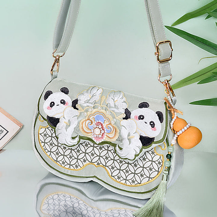 Buddha Stones Panda Flowers Gourd Pendant Shoulder Bag Crossbody Bag - image 2