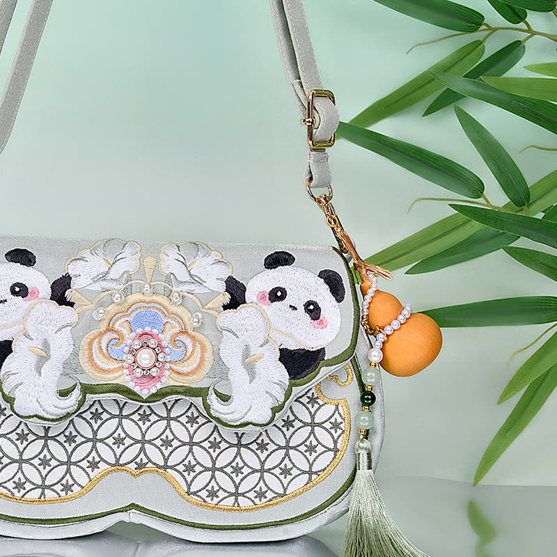 Buddha Stones Panda Flowers Gourd Pendant Shoulder Bag Crossbody Bag - image 1