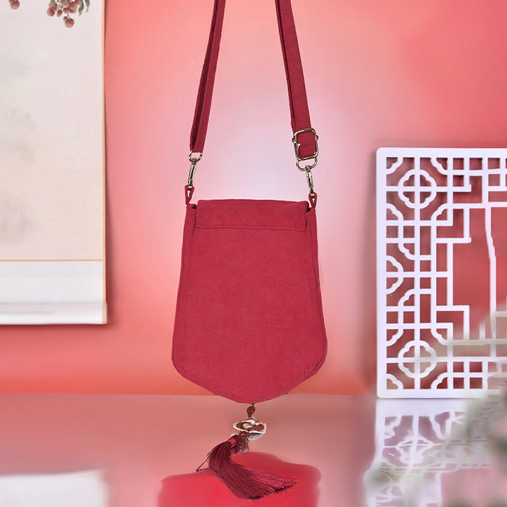 Buddha Stones Magpie Lychee Embroidery Tassel Shoulder Bag Crossbody Bag - image 3