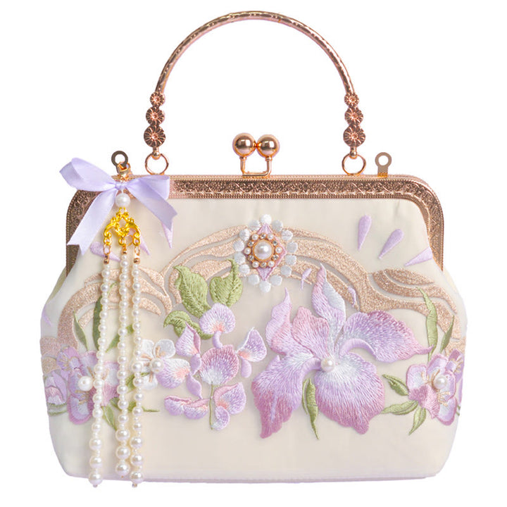 Buddha Stones Flowers Embroidered Tassel Pendant Pearl Metal Chain Crossbody Bag Handbags - image 5