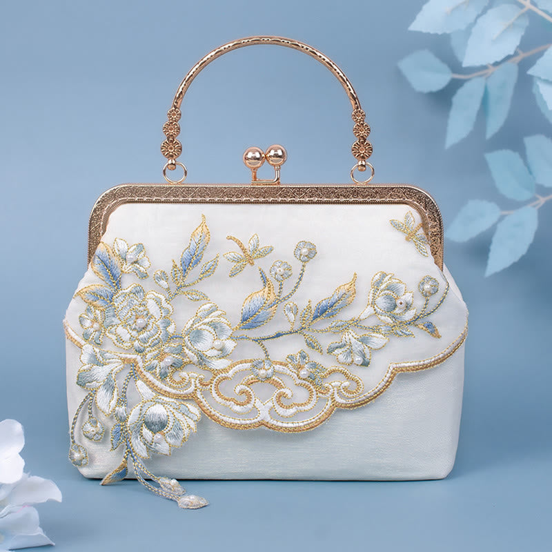 Buddha Stones Jasmine Flowers Embroidery Pearl Chain Crossbody Bag Handbags - image 1