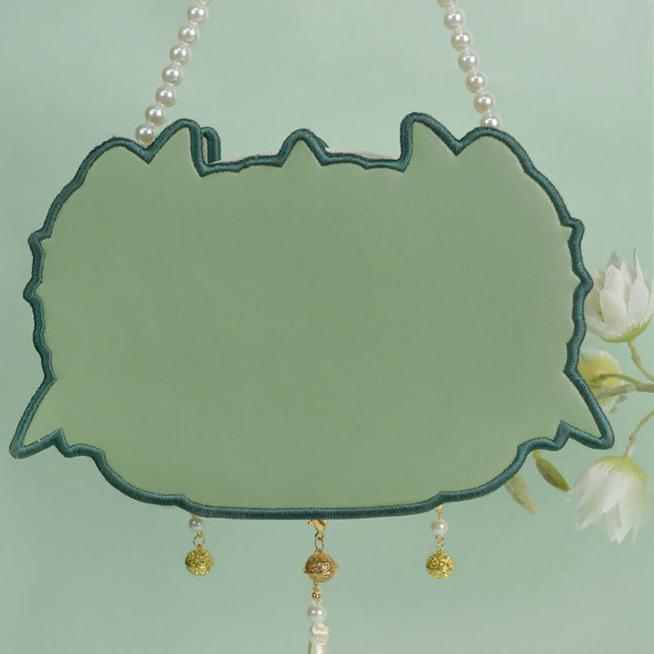 Buddha Stones Double-sided Mythical Beast Bai Ze Embroidery Pearl Chain Tassel Shoulder Bag Crossbody Bag - image 3