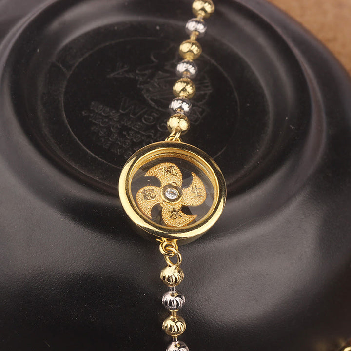 Buddha Stones Feng Sheng Shui Qi Copper Brass Rotatable Windmill Bead Protection Braided Bracelet - image 5