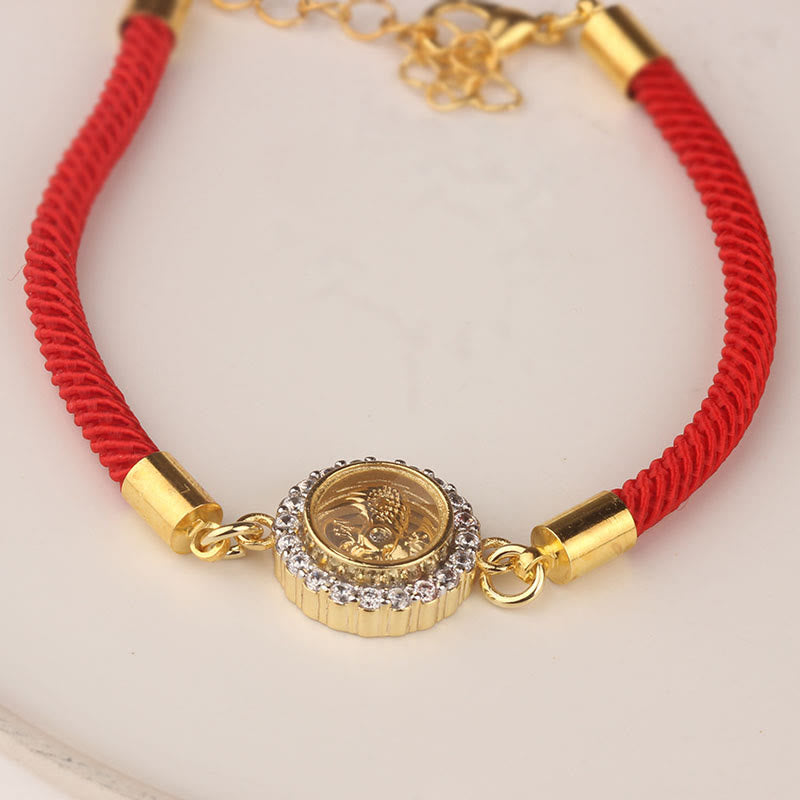 Buddha Stones Red String Copper Brass Rotatable Windmill Feng Sheng Shui Qi Protection Braided Bracelet - image 1