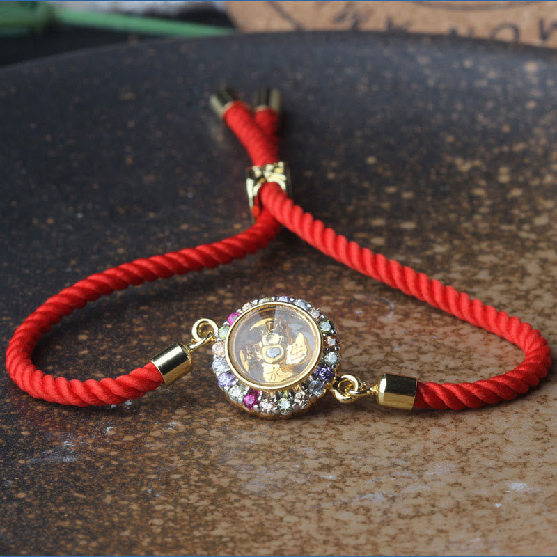 Buddha Stones Copper Brass Color Rotatable Windmill Feng Sheng Shui Qi Fu Red String Faith Braided Bracelet - image 9