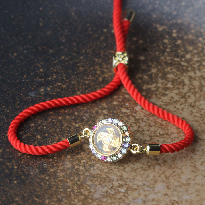 Buddha Stones Copper Brass Color Rotatable Windmill Feng Sheng Shui Qi Fu Red String Faith Braided Bracelet - image 8