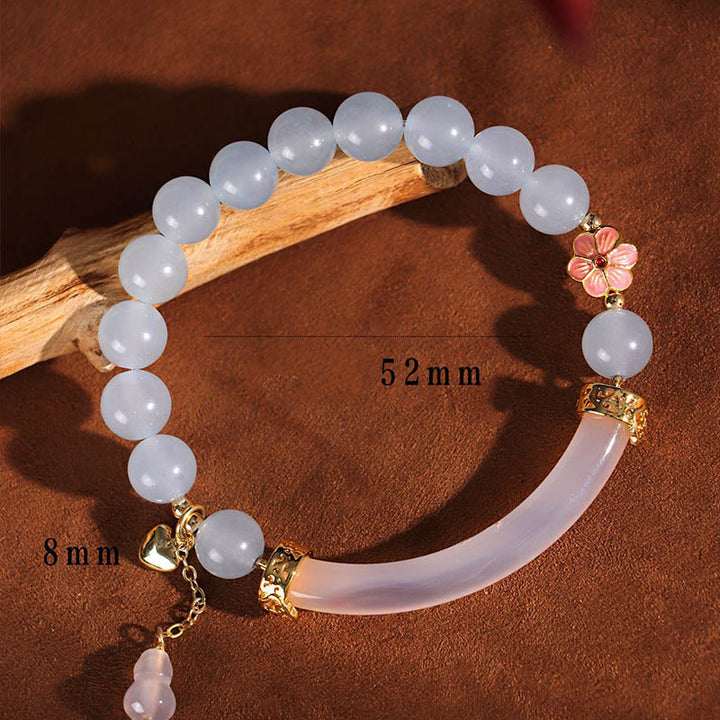 Buddha Stones Pink Crystal Blue Chalcedony Pearl Cuff Half Bracelet Bangle - image 8