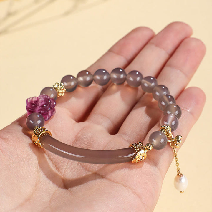Buddha Stones Strawberry Quartz Labradorite Fluorite Pearl Cuff Half Bracelet Bangle - image 9