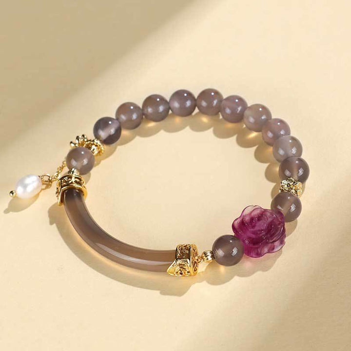 Buddha Stones Strawberry Quartz Labradorite Fluorite Pearl Cuff Half Bracelet Bangle - image 8